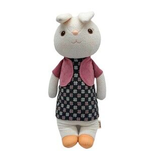MeToo Stuffed Bunny Rabbit Girl Plush Doll 18” Grey Dress Pink Coat Stuffed Toy